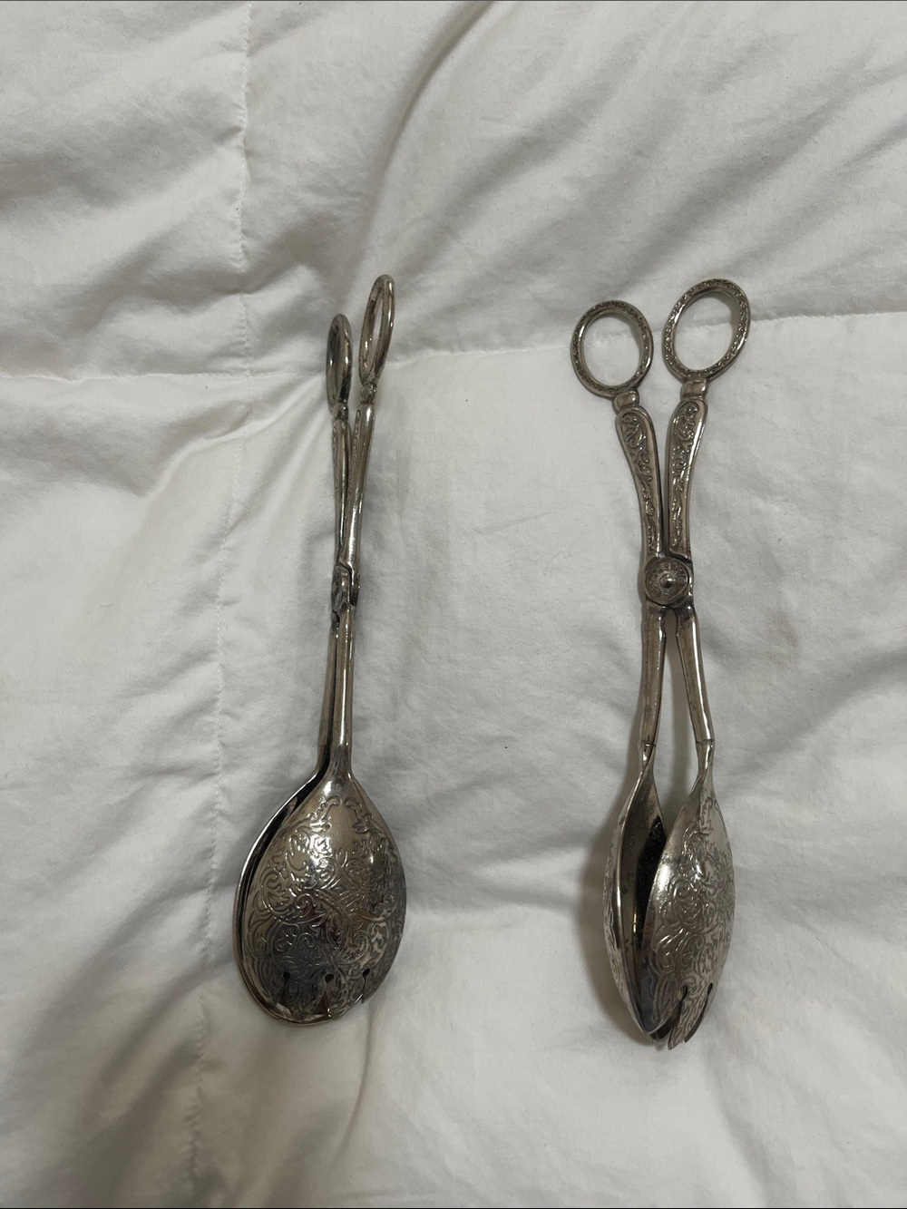 Silver Ornate Serving Tongs and Spoon Set - Elegant Home Dining